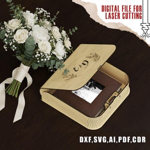 Wedding Memory Box Laser Cut File, SVG Anniversary Wood Photo Album Keepsake Box Digital Download, 4mm Plywood Engagement Gift DXF Template