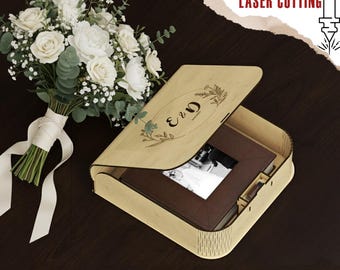 Wedding Memory Box Laser Cut File, SVG Anniversary Wood Photo Album Keepsake Box Digital Download, 4mm Plywood Engagement Gift DXF Template