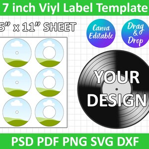 7 inch vinyl platenlabel sjabloon SVG, 7 inch vinyl platenlabel, png, dxf, canva bewerkbaar, Cricut, silhouet, afdrukbaar, direct downloaden