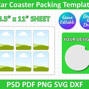Car Cup Coaster Package Template, Car Coaster Display Card Template SVG, DXF, Png, Psd, Sublimation Silhouette, Cricut, Canva Editable