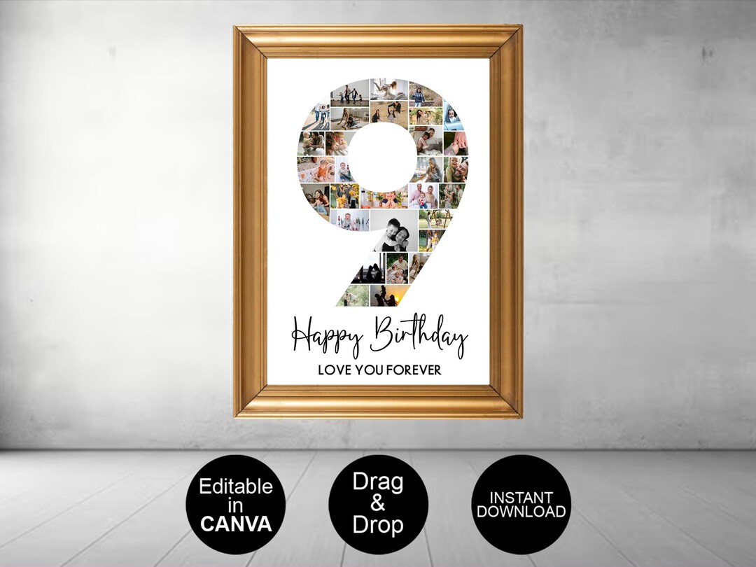 9th Birthday Photo Collage Template, Number 9 Collage, 9th Collage, 9th ...