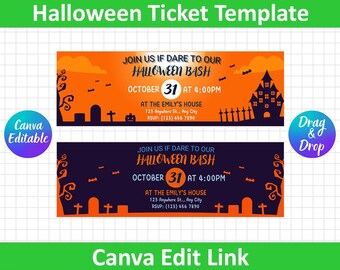Invitación editable para Halloween, entradas de Halloween, invitaciones de Halloween, entradas para fiesta de Halloween, invitación para fiesta de Halloween, edición de Canva