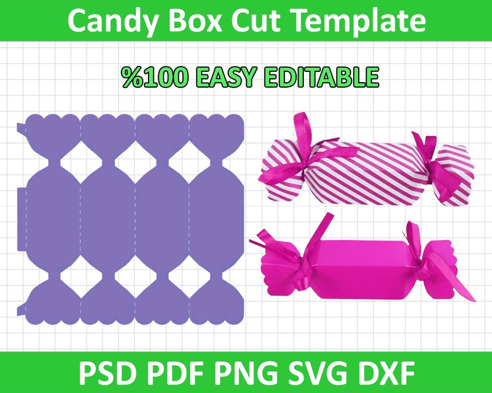 Candy Box Template Cut, Candy Shaped Box Svg, Party Gift Box, Candy ...