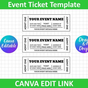 Bearbeitbares Ereignisticket, Ereignisticket-Ausdrucke, bearbeitbare Ereignisticketvorlage zum Ausdrucken, DIY-Veranstaltungsticket, Ticketvorlage, Canva bearbeitbar