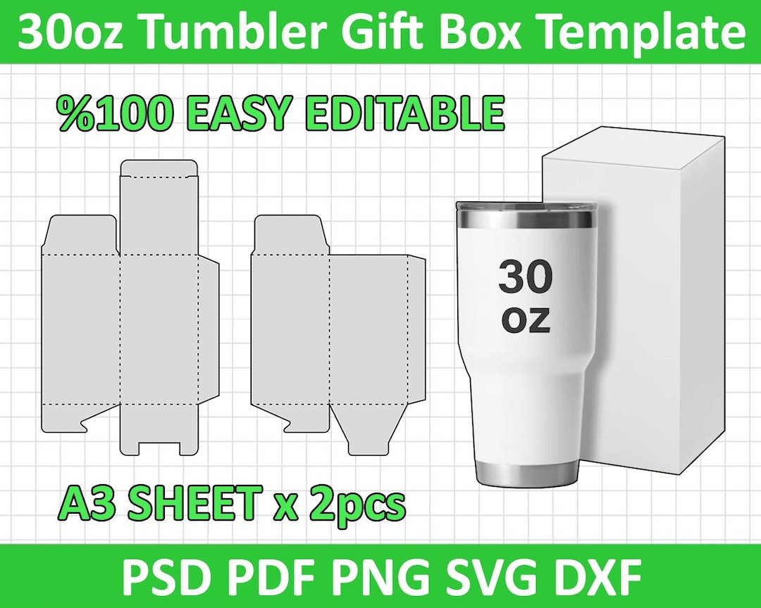 30oz Tumbler Box Template, Gift Box Template, Svg, Dxf, Png, Psd, Cdr ...