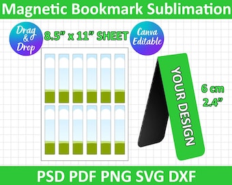 Magnetic Bookmark Sublimation Template, Bookmark Sublimation Template SVG, DXF, Png, Silhouette, Cricut, Canva Editable, instant download