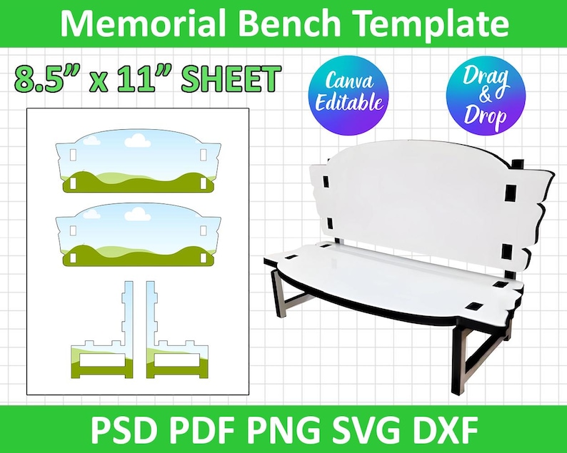 Memorial Bench Template SVG, Sublimation Bench Blank, Memorial Bench ...
