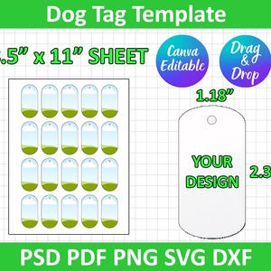1.18&quot;x2.36&quot; Dog Tag Template SVG, Dog tag template, DXF, Png, Psd, Silhouette, Cricut, Printable, Canva Editable, Instant Download