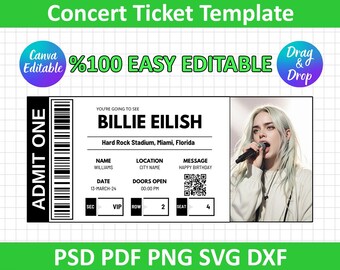 Editable Concert Ticket Template, DIY Event Ticket, Printable Concert Tickets Gift Idea, Surprise Gift Custom Concert Ticket, Canva Editable