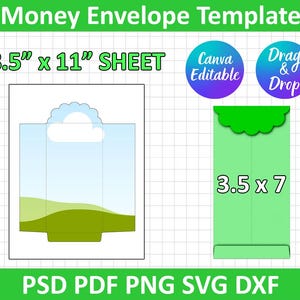 Scalloped Money Envelope Template SVG, Case Envelope Cut file, SVG, PNG, Dxf, Cricut, Silhouette, Canva Editable, Instant Download