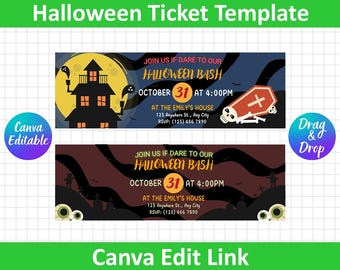 Invitación editable para Halloween, entradas de Halloween, invitaciones de Halloween, entradas para fiesta de Halloween, invitación para fiesta de Halloween, edición de Canva