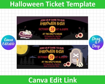 Invitación editable para Halloween, entradas de Halloween, invitaciones de Halloween, entradas para fiesta de Halloween, invitación para fiesta de Halloween, edición de Canva