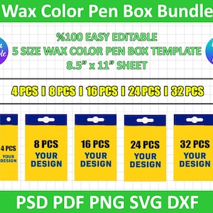 5 Size Crayon Box Template, Wax Crayon Box Template, Wax Color Pen Gift Box, Box Template, Gift Box Svg, Canva Editable, Instant download