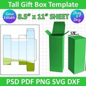 Tall Gift Box, Tall Gift Box Template, Tall Box Template, party favor box, Gift Box, Cricut Box template, instant download, canva editable