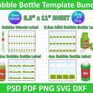 Bubble Bottle Label Template, Bubble Bottle Sticker Template, 4 Oz - 2 Oz - 0,6 Oz Bubble Bottle Label, Bubble Bottle, Canva Template