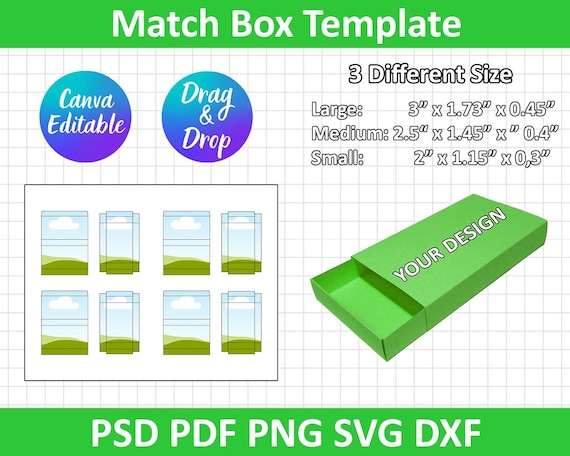 Matchbox Template Svg, Png, Dxf, Eps, Canva, Cricut, Silhouette, Sublimation, Cut File, Label, Wrapper, Printable, Diy, Gift, Digital