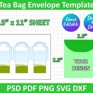 Tea Bag Envelope Template, Seed Packet Template, PSD, PNG, SVG, Dxf, Silhouette, Cricut, Printable, Canva Editable, Instant Download