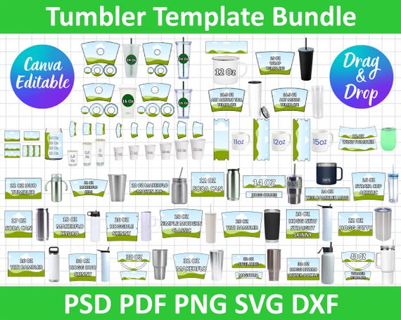 Tumbler Template Bundle SVG, Tumbler Canva Editable Template, 40oz Tumbler Template, 30oz Tumbler Template, Libbey Glass, Canva template