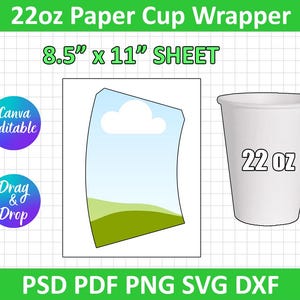 22 oz Paper Cup Wrapper Template, Paper Coffee Cup Template, Paper Cup Wrapper, Blank Cup Wrapper, Styrofoam Cup, Canva Editable