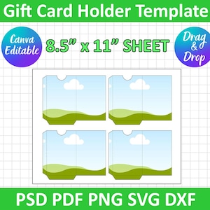 ギフトカードホルダーテンプレート、ギフトカード封筒テンプレート、SVG、DXF、Png、Psd、Cricut、シルエット、印刷可能、Canvaで編集可能、すぐにダウンロード可能