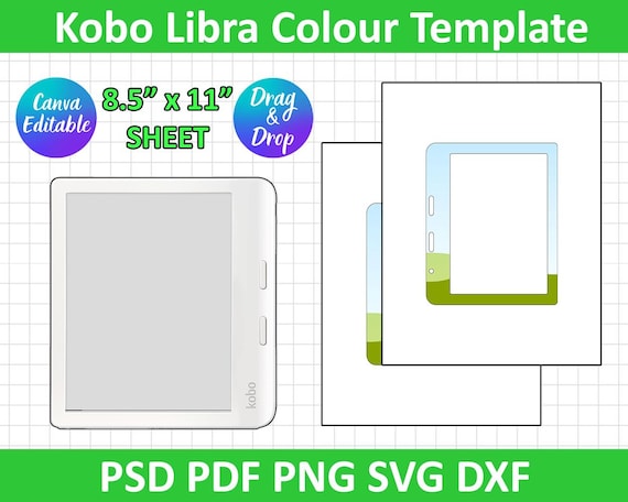 Kobo Libra Colour Template, Paperwhite Template, Paperwhite Sublimation, Ebook, E-reader Template, Cricut, Silhouette, Canva Editable