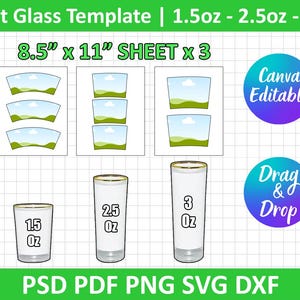 Shot Glass Template, 1.5oz, 2.5oz, 3oz shot glasses template svg, sublimation wrap, shot glass wrap, canva editable, instant download