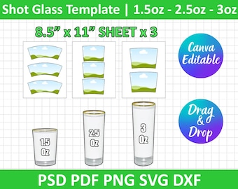 Schnapsglas Vorlage, 1.5oz, 2.5oz, 3oz Schnapsgläser Vorlage svg, Sublimationsverpackung, Schnapsglasverpackung, Canva bearbeitbar, sofortiger Download