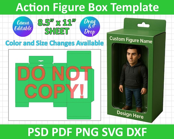 Action Figure Box Template SVG, Blister Card Mockups, Box Svg, Gift Box Template, Cricut and Silhouette, Canva Editable, Instant Download