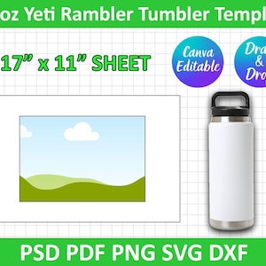 26 Oz Yeti Rumbler Tumbler Template, SVG, PDF, PNG, dxf, Sublimation Wrap Silhouette and Cricut, canva editable, instant download