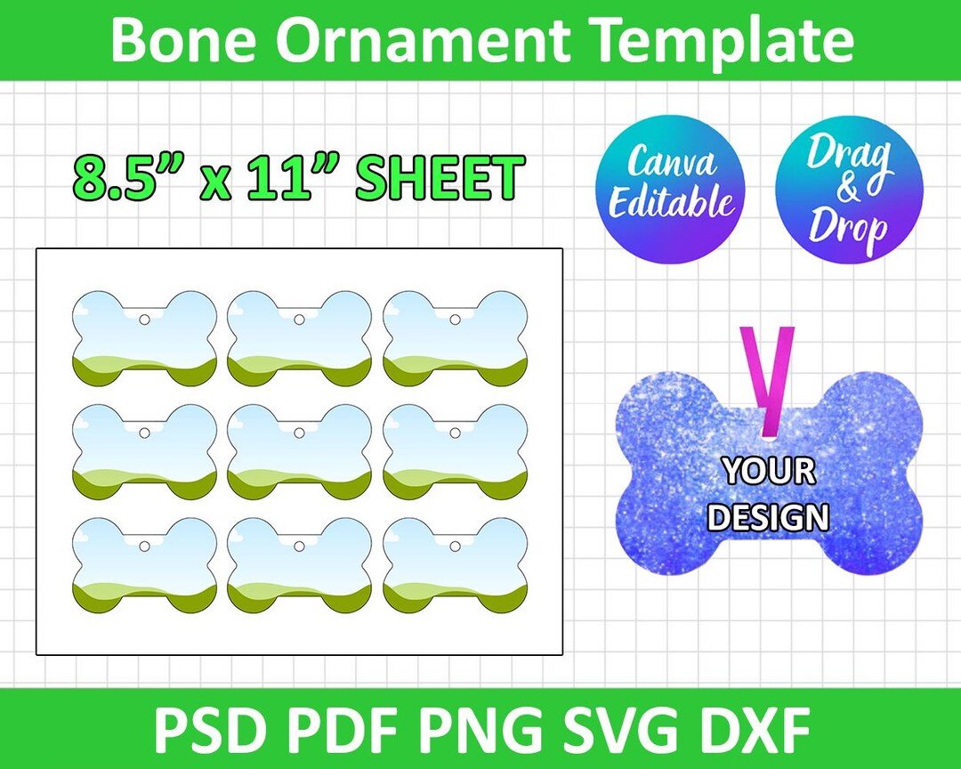 Bone Ornament Template, Bone Shape, Gift Tag Template, SVG, DXF, Png ...