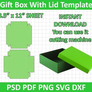 Gift Box with Lid Template, Box Cut Files, Square Box Svg, Earring Box Template, Gift Box, Cube Box, Dxf Laser Cut svg, Svg for Cricut