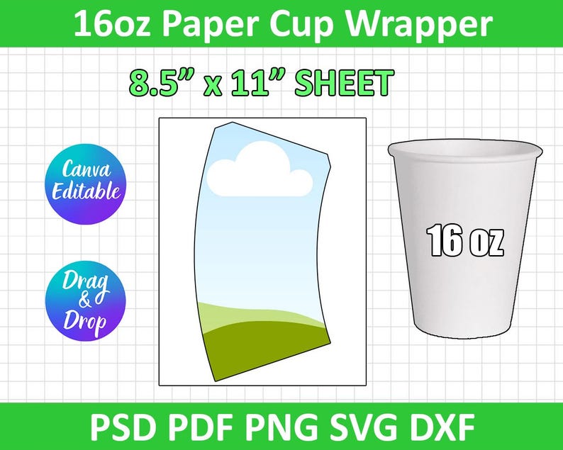 16 Oz Paper Cup Wrapper Template, Paper Coffee Cup Template, Paper Cup ...