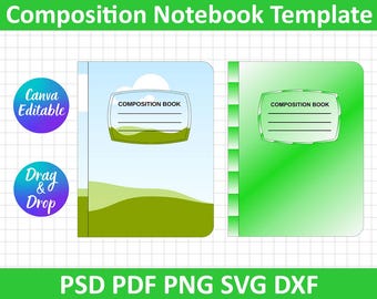 Composition Book Fully Editable Canva Frame Template PNG File | Custom Composition Notebook DIY | Change To Any Color or Image in Canva