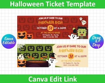 Invitación editable para Halloween, entradas de Halloween, invitaciones de Halloween, entradas para fiesta de Halloween, invitación para fiesta de Halloween, edición de Canva