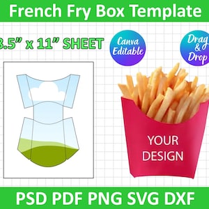 French Fry Box Template Svg, French Fry Packaging, Snack Box Template, Cricut, Printable, Packaging Box, Canva Editable, instant Download