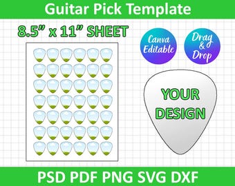 ギターピックテンプレート、ギターピックSVG、DXF、シルエット、Cricut