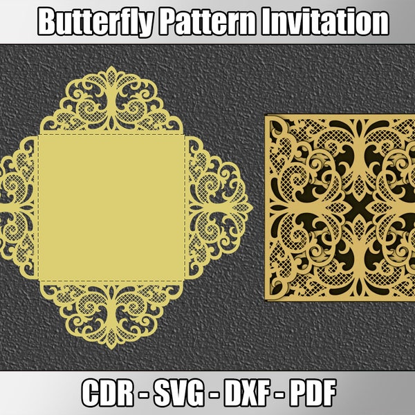 SVG Wedding invitation, Four Fold, 6x6 Square Grid Lace Card Pattern Template, Laser Cut, Cricut, Silhouette Cameo, dxf, instant download