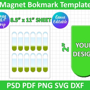 Magnetic Bookmark Template, Bookmark Template SVG, DXF, Png, silhouette, cricut, Canva editable, instant download