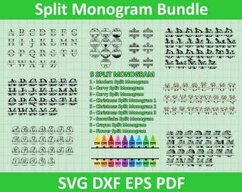 Split Monogram Bundle SVG, Spilt Letter Svg, Alphabet Clipart, Family Name Frame, Last Name Svg, Christmas monogram svg, Png, Eps, Dxf