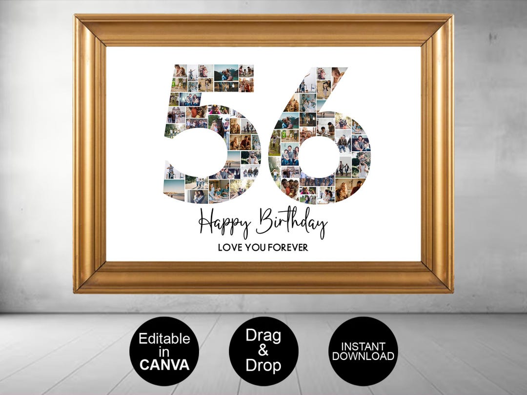 56th Birthday Photo Collage Template, Number 56 Collage, 56th Collage ...