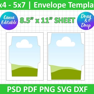 Für 6 "x 4", 5 "x7" Kartenumschlagvorlage, A7 Umschlag, PSD, PNG, SVG, Dxf, Silhouette, Cricut, Druckbar, Canva bearbeitbar, Sofort Download