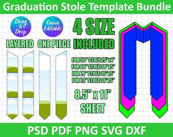 Graduation Stole Template SVG, Graduation Stole Template Sublimation, Graduation Stole Blank Template, PNG, PDF, Canva Editable