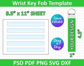 1 inch width Wrist Key fob chain, Key Fob Chain Template SVG, Dxf, Png, Psd, Silhouette, Cricut, Printable, Canva Editable, Instant Download