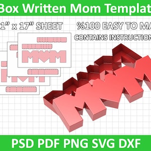 Box Written Mom, pudełko na dzień matki svg, pudełko na prezent dla matki, pudełko czekoladek dla mamy, piękny prezent dla niej, sylwetka, Cricut, natychmiastowe pobieranie