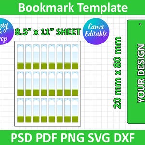 Bookmark Template, Bookmark Template SVG, DXF, Png, PSD, Silhouette, Cricut, Canva editable, İnstant download