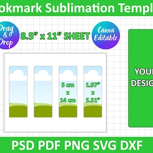 Bookmark Sublimation Template, Bookmark Template SVG, DXF, Png, PSD, silhouette, cricut, Canva editable, instant download