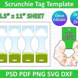 Scrunchie Tag Template, scrunchie holder template, Scrunchie Label svg, Printable, Scrunchie tag, Scrunchie Hang Tags, Canva Editable