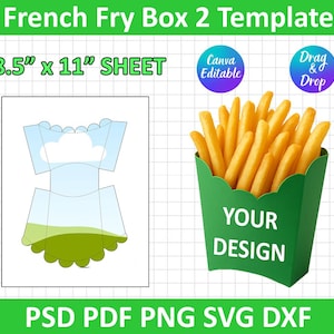 French Fry Box Template Svg, French Fry Packaging, Snack Box Template, Printable, Packaging Box, Cricut, Canva Editable, instant Download
