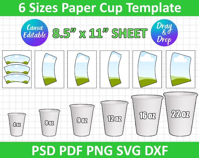 9 Oz Paper Cup Wrapper Template, Paper Coffee Cup Template, Paper Cup ...