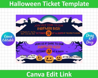 Invitación editable para Halloween, entradas de Halloween, invitaciones de Halloween, entradas para fiesta de Halloween, invitación para fiesta de Halloween (Canva Edit)